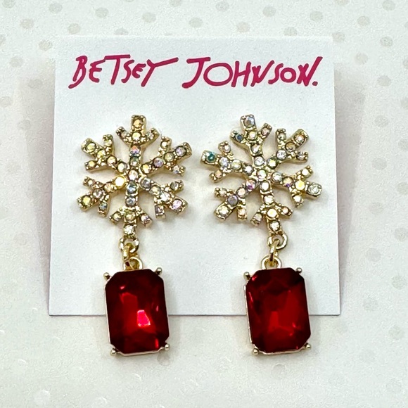 Betsey Johnson ‘Ice Queen’ HoHoHo Necklace & Snowflake/Red Earrings NWT! - Picture 7 of 10